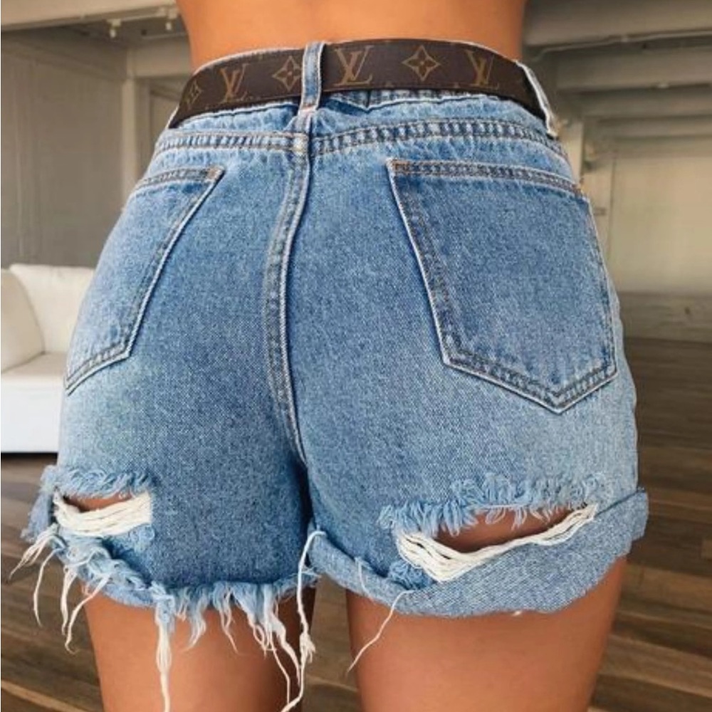 Tiger Mist Blue Distressed Jean Shorts